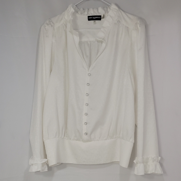 Karl Lagerfeld White Long Sleeve Ruffled Blouse - Picture 1 of 12